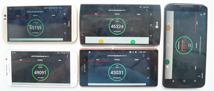 фото LG G4, Samsung Galaxy S6, HTC One M9, Nexus 6, Sony Xperia Z3 сравнение тест Antutu
