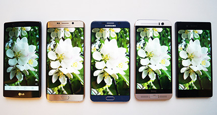 фото LG G4, Samsung Galaxy S6 Edge+, HTC One M9+, Samsung Galaxy Note 5, Sony Xperia Z5 сравнение дисплеев