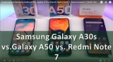 Плашка видеосравнения в котором участвует Samsung Galaxy A30s
