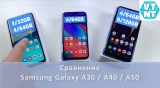 Плашка видеосравнения в котором участвует Samsung Galaxy A40